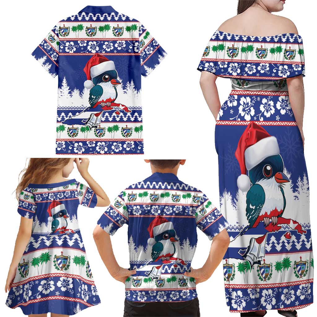 Cuba Christmas Family Matching Off Shoulder Maxi Dress and Hawaiian Shirt Cuban Trogon Map With Feliz Navidad - Wonder Print Shop