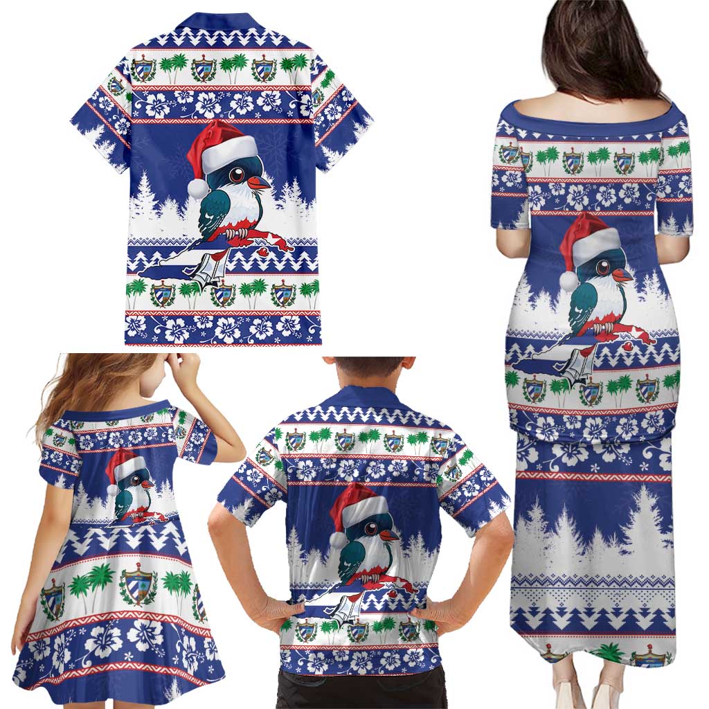 Cuba Christmas Family Matching Puletasi and Hawaiian Shirt Cuban Trogon Map With Feliz Navidad - Wonder Print Shop