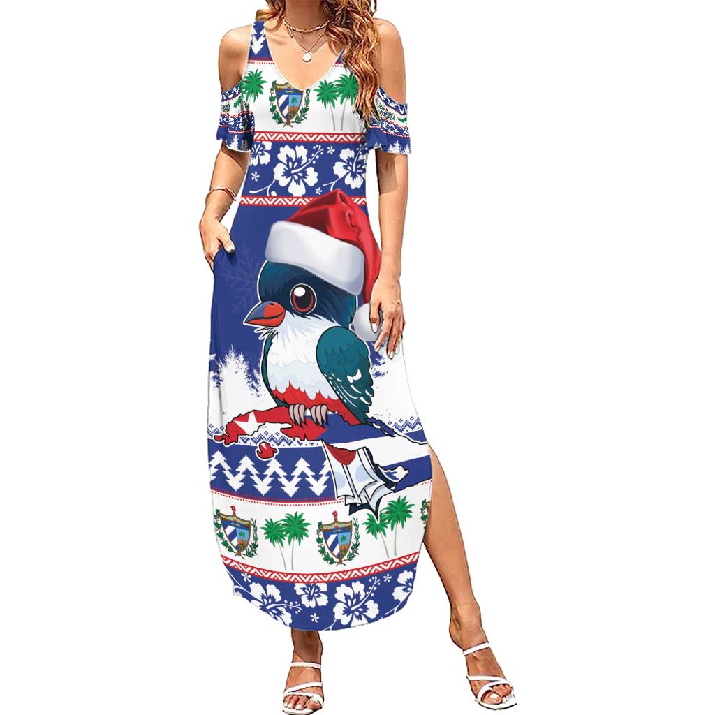 Cuba Christmas Family Matching Summer Maxi Dress and Hawaiian Shirt Cuban Trogon Map With Feliz Navidad - Wonder Print Shop