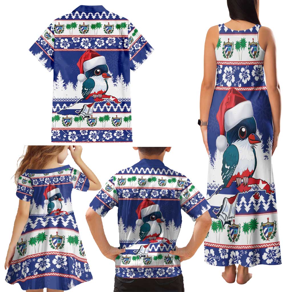 Cuba Christmas Family Matching Tank Maxi Dress and Hawaiian Shirt Cuban Trogon Map With Feliz Navidad - Wonder Print Shop
