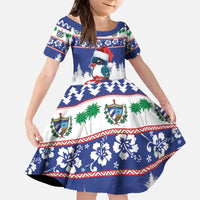 Cuba Christmas Kid Short Sleeve Dress Cuban Trogon Map With Feliz Navidad - Wonder Print Shop