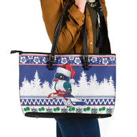 Cuba Christmas Leather Tote Bag Cuban Trogon Map With Feliz Navidad - Wonder Print Shop