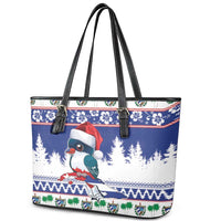 Cuba Christmas Leather Tote Bag Cuban Trogon Map With Feliz Navidad - Wonder Print Shop