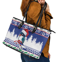 Cuba Christmas Leather Tote Bag Cuban Trogon Map With Feliz Navidad - Wonder Print Shop