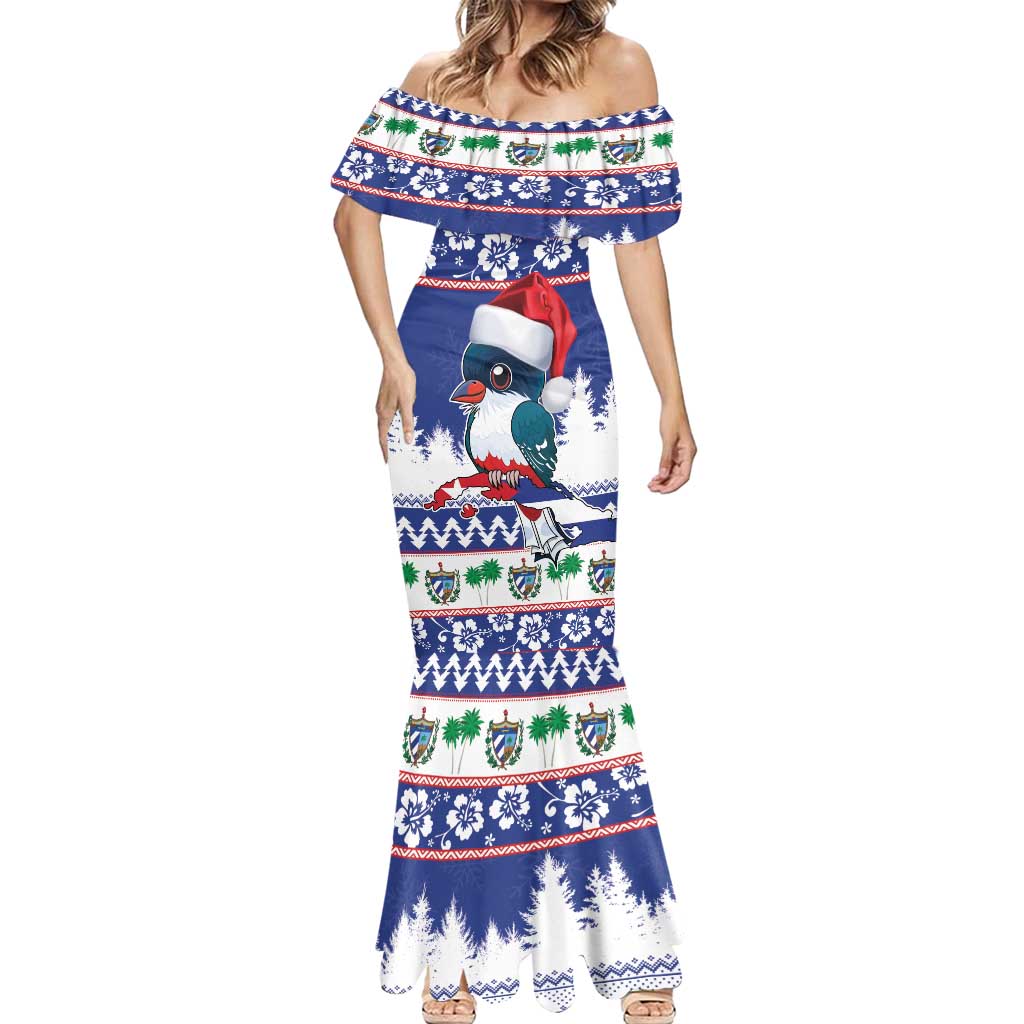 Cuba Christmas Mermaid Dress Cuban Trogon Map With Feliz Navidad - Wonder Print Shop