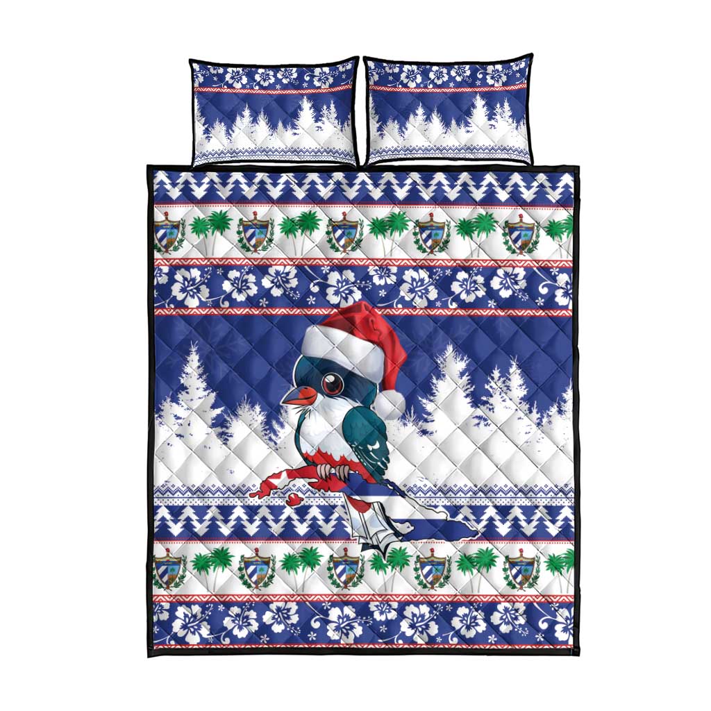 Cuba Christmas Quilt Bed Set Cuban Trogon Map With Feliz Navidad - Wonder Print Shop