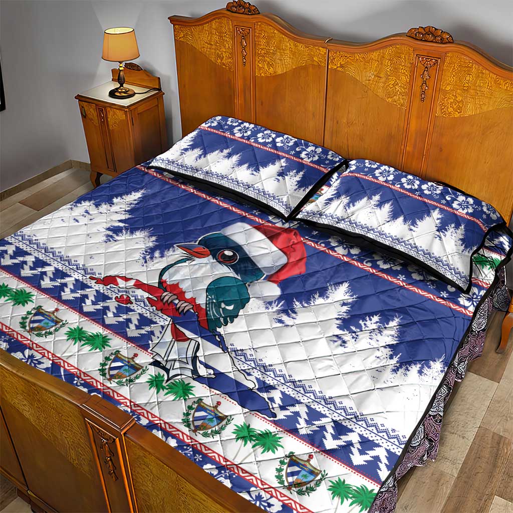 Cuba Christmas Quilt Bed Set Cuban Trogon Map With Feliz Navidad - Wonder Print Shop
