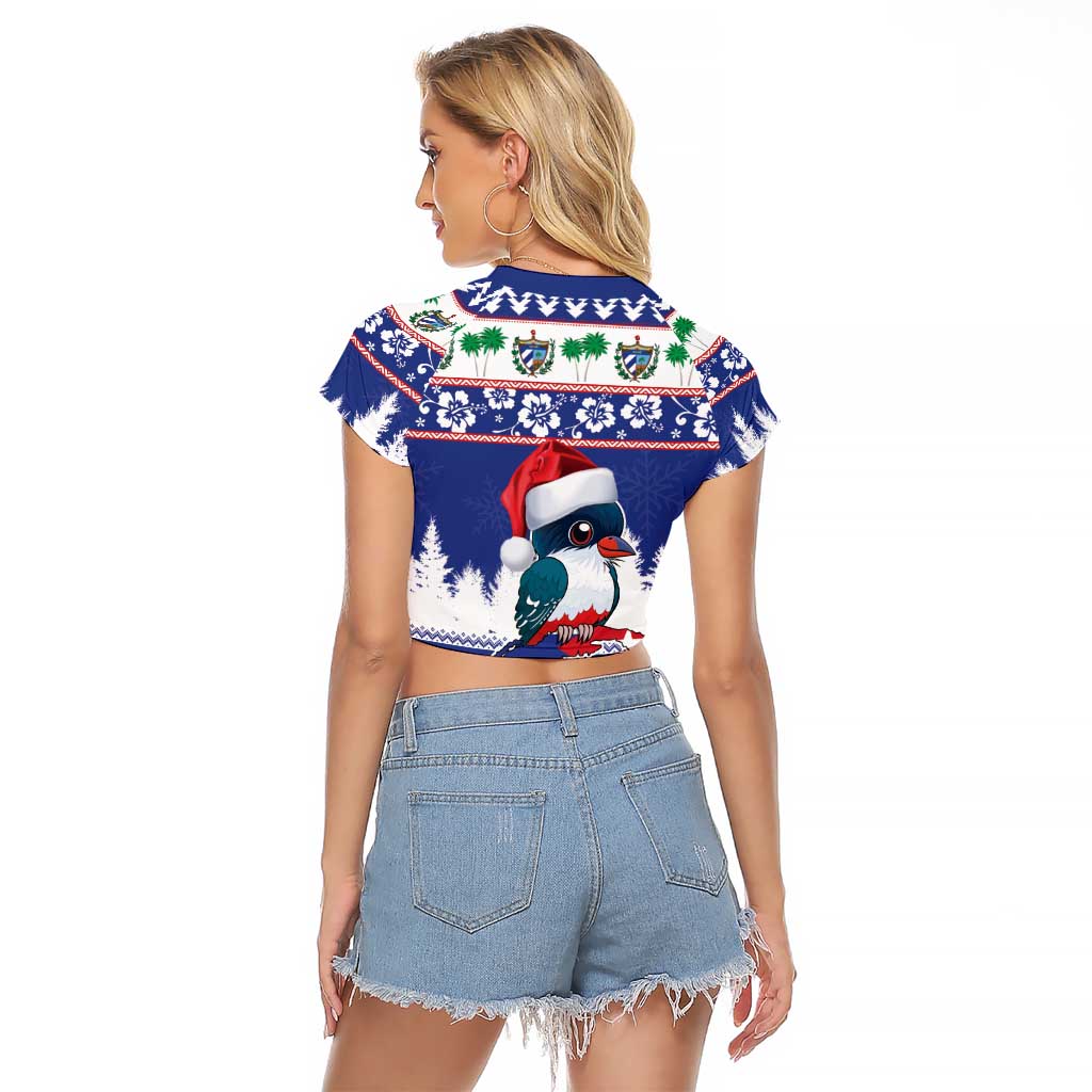 Cuba Christmas Raglan Cropped T Shirt Cuban Trogon Map With Feliz Navidad - Wonder Print Shop