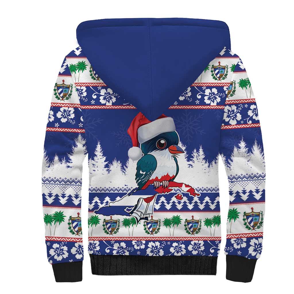 Cuba Christmas Sherpa Hoodie Cuban Trogon Map With Feliz Navidad - Wonder Print Shop