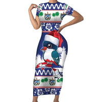 Cuba Christmas Short Sleeve Bodycon Dress Cuban Trogon Map With Feliz Navidad - Wonder Print Shop