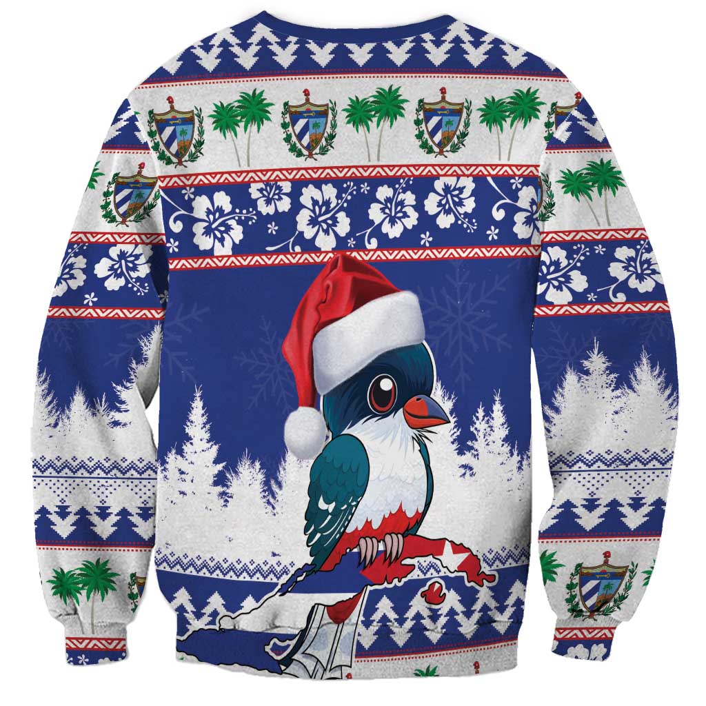 Cuba Christmas Sweatshirt Cuban Trogon Map With Feliz Navidad - Wonder Print Shop