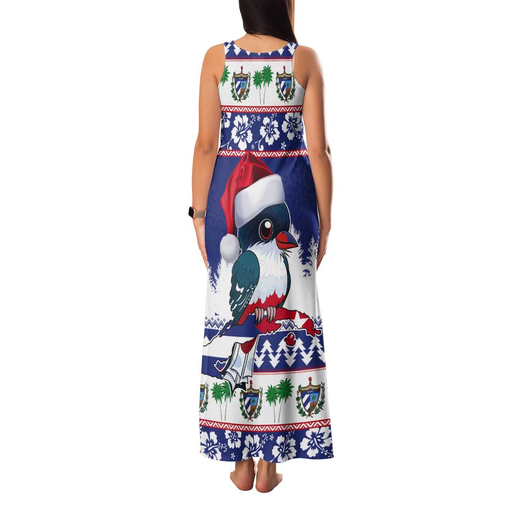 Cuba Christmas Tank Maxi Dress Cuban Trogon Map With Feliz Navidad - Wonder Print Shop