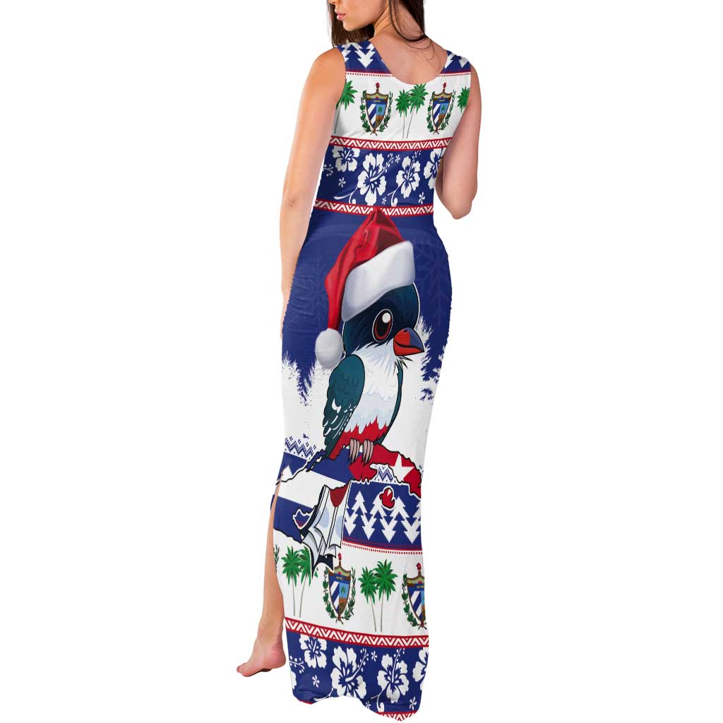 Cuba Christmas Tank Maxi Dress Cuban Trogon Map With Feliz Navidad - Wonder Print Shop
