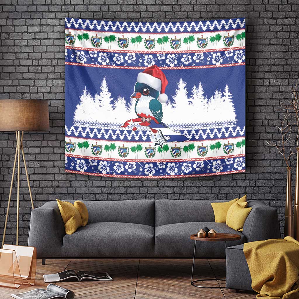 Cuba Christmas Tapestry Cuban Trogon Map With Feliz Navidad - Wonder Print Shop