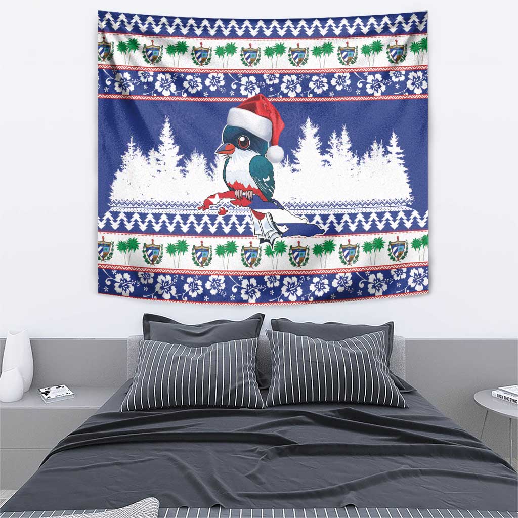 Cuba Christmas Tapestry Cuban Trogon Map With Feliz Navidad - Wonder Print Shop