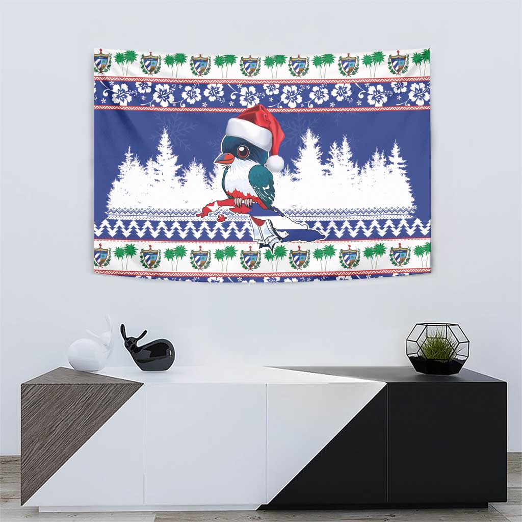 Cuba Christmas Tapestry Cuban Trogon Map With Feliz Navidad - Wonder Print Shop