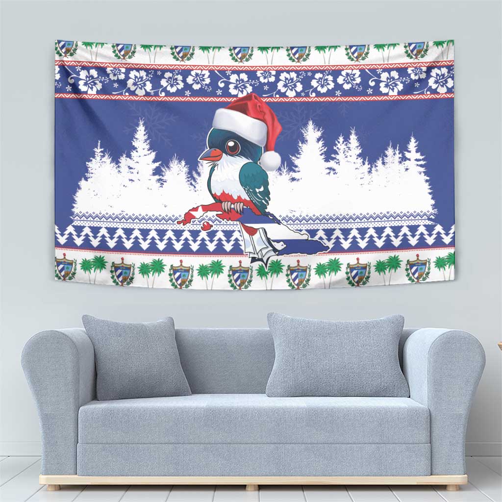 Cuba Christmas Tapestry Cuban Trogon Map With Feliz Navidad - Wonder Print Shop