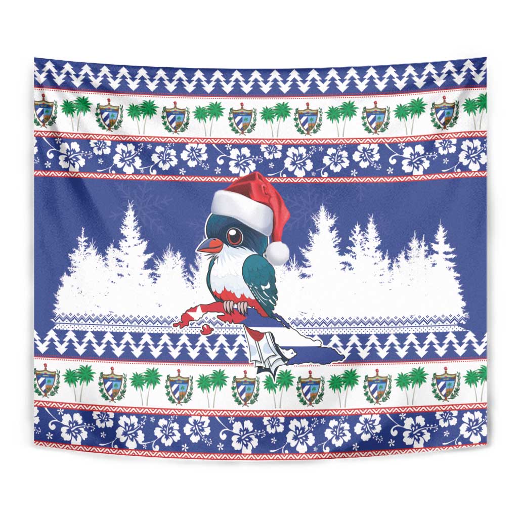 Cuba Christmas Tapestry Cuban Trogon Map With Feliz Navidad - Wonder Print Shop