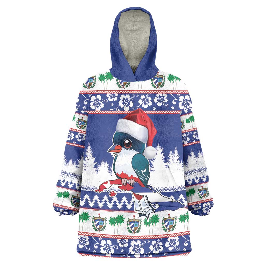 Cuba Christmas Wearable Blanket Hoodie Cuban Trogon Map With Feliz Navidad - Wonder Print Shop