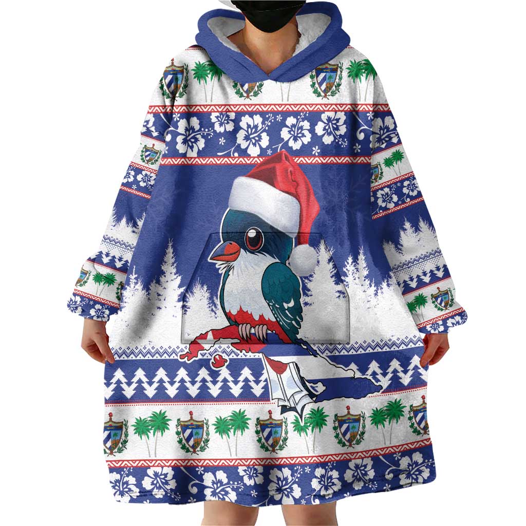 Cuba Christmas Wearable Blanket Hoodie Cuban Trogon Map With Feliz Navidad - Wonder Print Shop