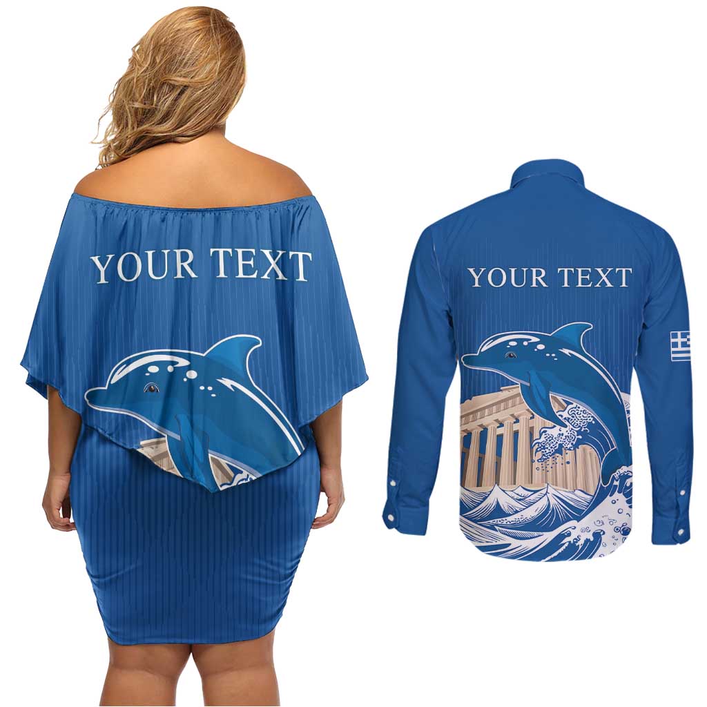 Personalized Greece Independence Day Couples Matching Off Shoulder Short Dress and Long Sleeve Button Shirt Parthenon Eleftheria i Thanatos