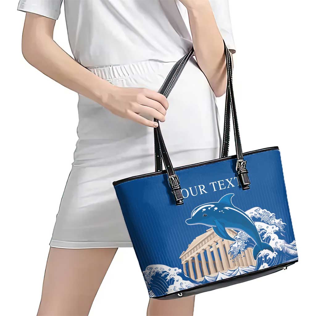 Personalized Greece Independence Day Leather Tote Bag Parthenon Eleftheria i Thanatos