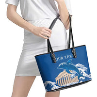 Personalized Greece Independence Day Leather Tote Bag Parthenon Eleftheria i Thanatos