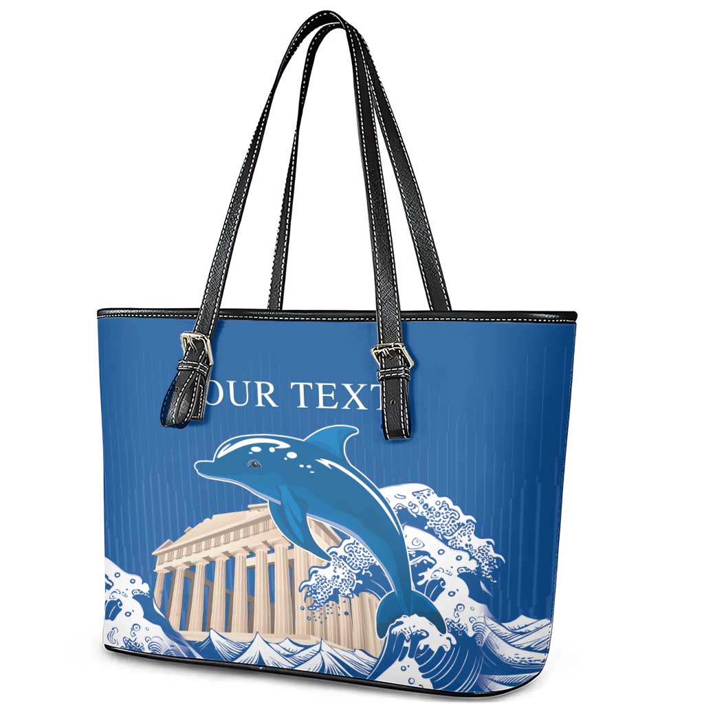 Personalized Greece Independence Day Leather Tote Bag Parthenon Eleftheria i Thanatos