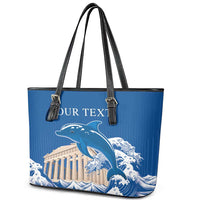 Personalized Greece Independence Day Leather Tote Bag Parthenon Eleftheria i Thanatos