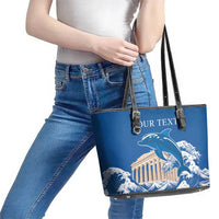 Personalized Greece Independence Day Leather Tote Bag Parthenon Eleftheria i Thanatos