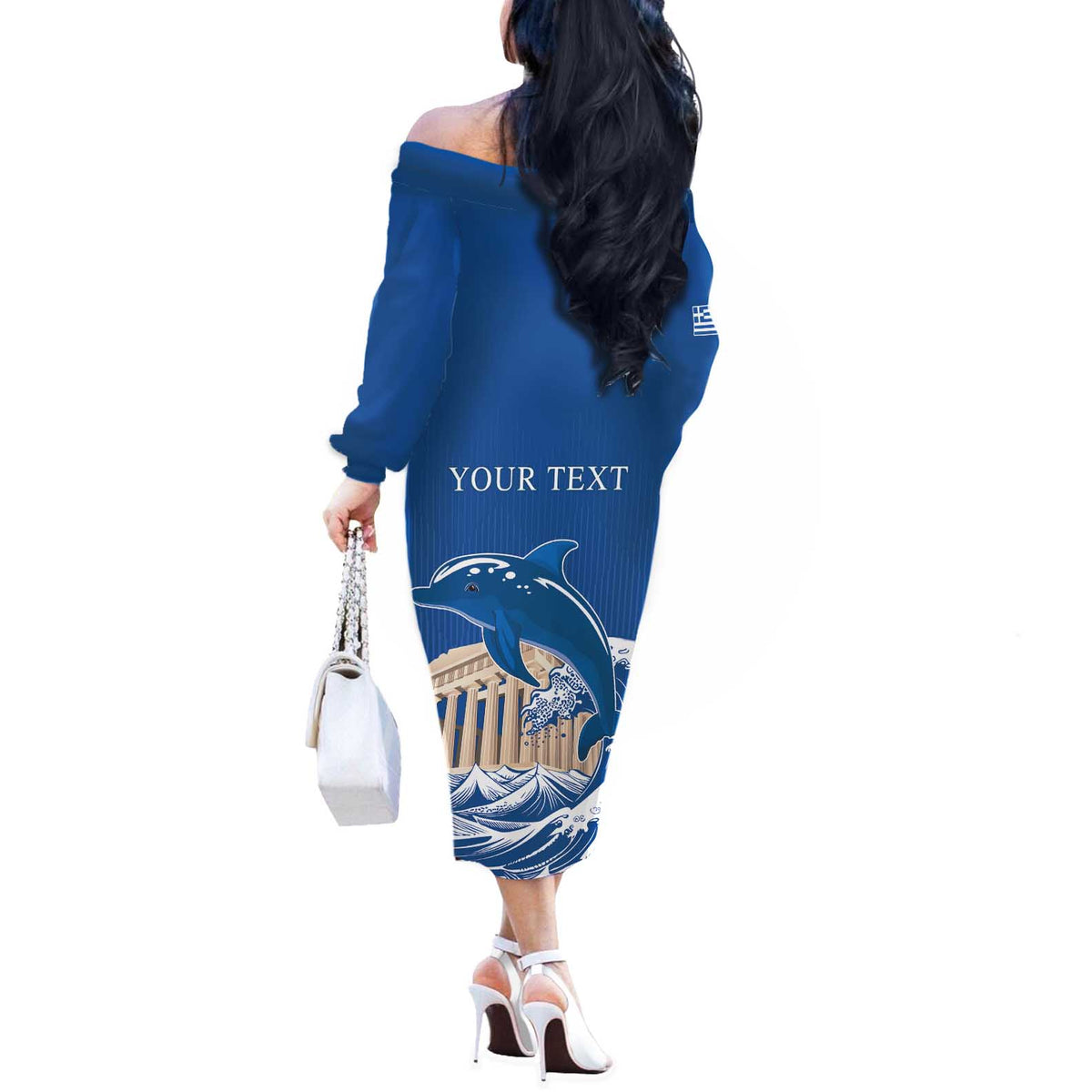 Personalized Greece Independence Day Off The Shoulder Long Sleeve Dress Parthenon Eleftheria i Thanatos