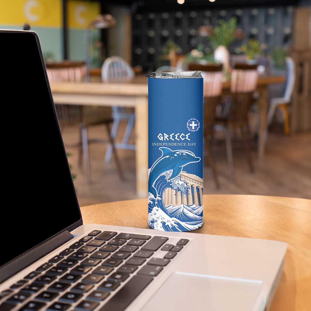 Personalized Greece Independence Day Skinny Tumbler Parthenon Eleftheria i Thanatos