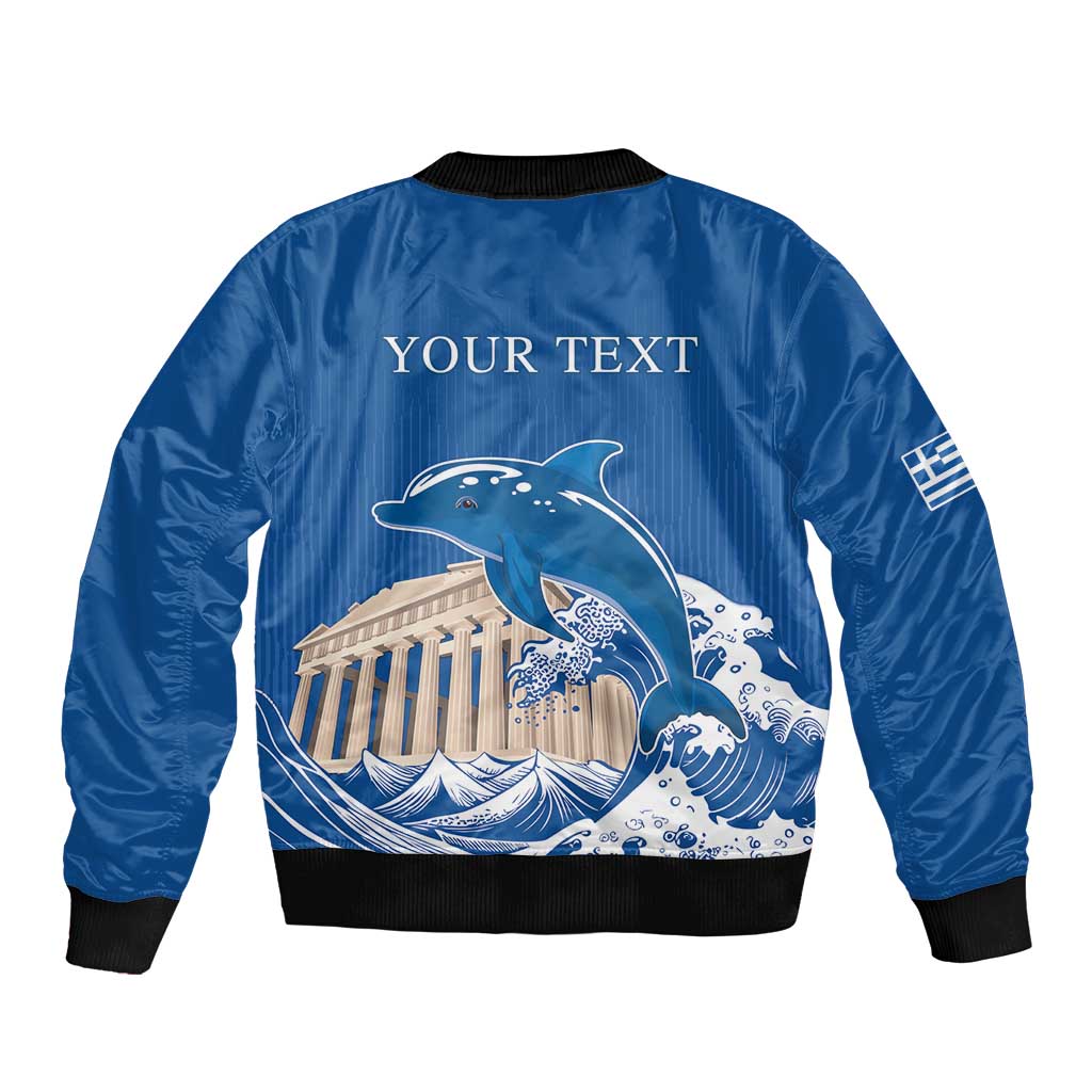 Personalized Greece Independence Day Sleeve Zip Bomber Jacket Parthenon Eleftheria i Thanatos