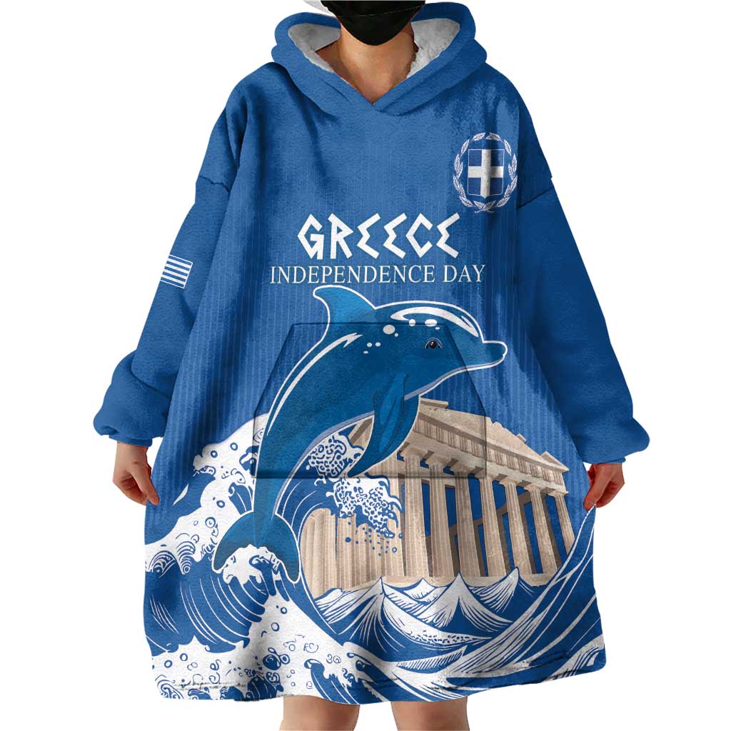 Personalized Greece Independence Day Wearable Blanket Hoodie Parthenon Eleftheria i Thanatos