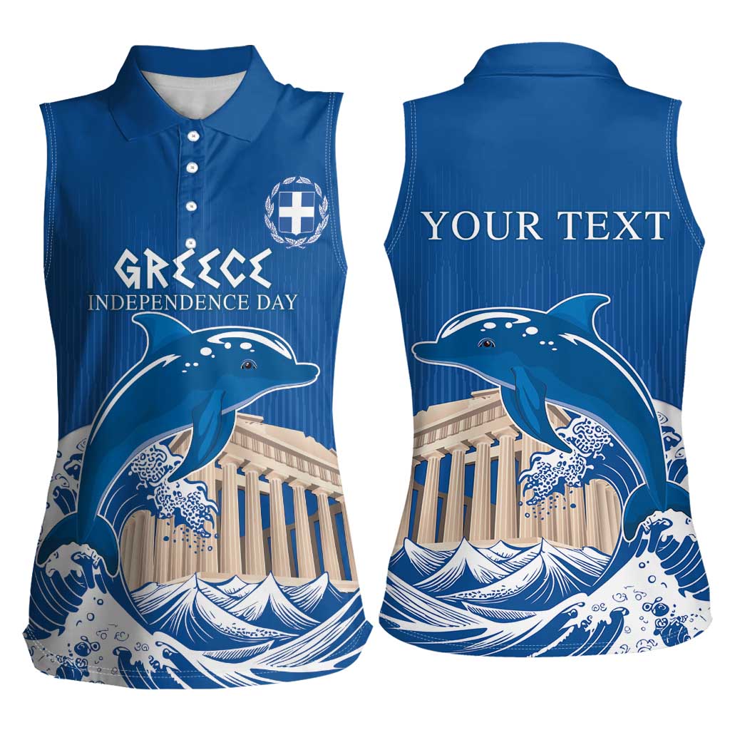 Personalized Greece Independence Day Women Sleeveless Polo Shirt Parthenon Eleftheria i Thanatos