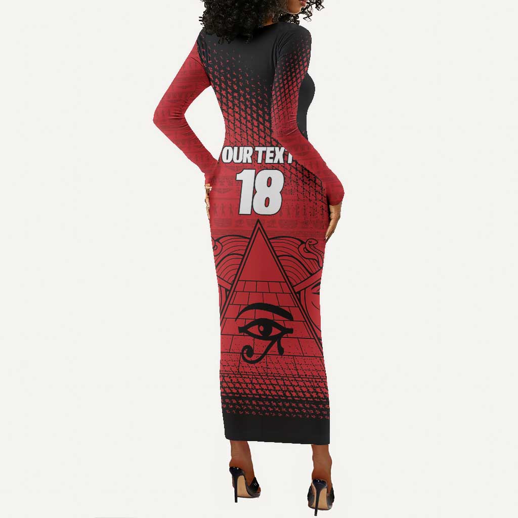 Custom Egypt Football Long Sleeve Bodycon Dress The Pharaohs Eye of Horus
