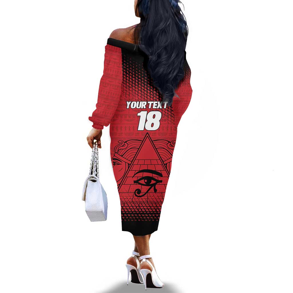 Custom Egypt Football Off The Shoulder Long Sleeve Dress The Pharaohs Eye of Horus
