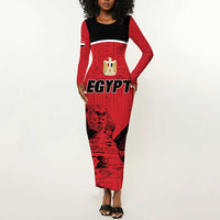 Custom Egypt Football Long Sleeve Bodycon Dress Pharaohs Heritage Pyramid