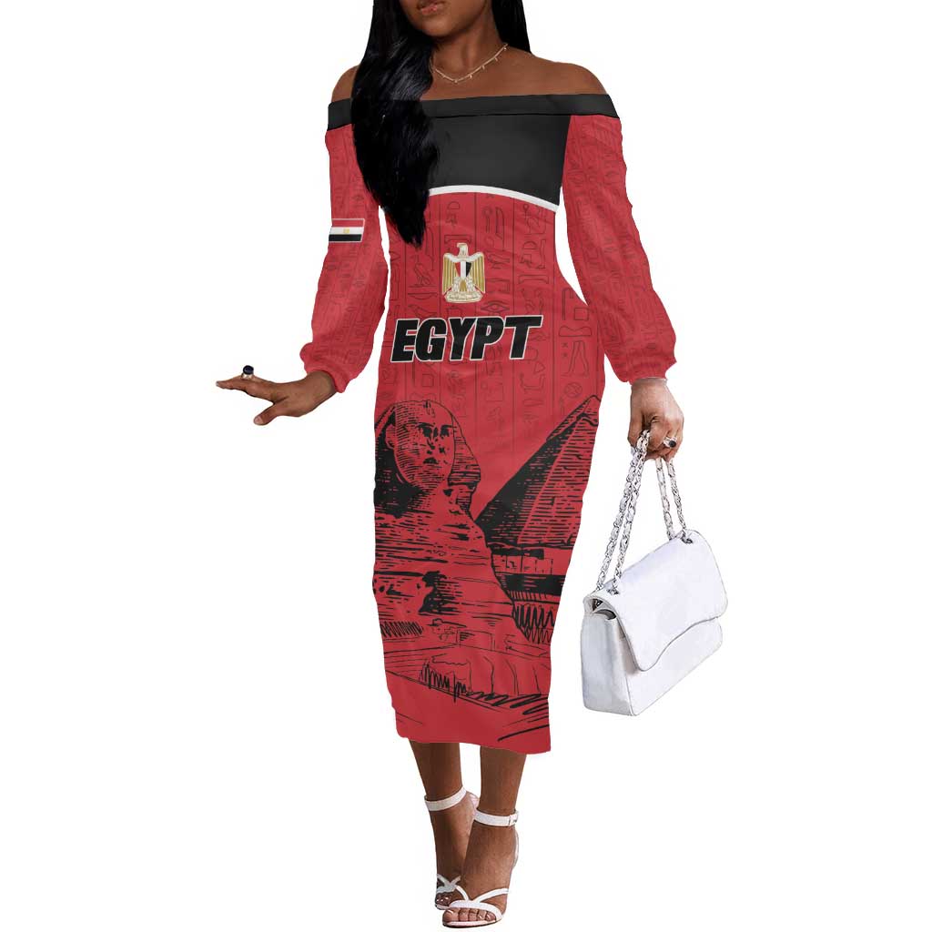 Custom Egypt Football Off The Shoulder Long Sleeve Dress Pharaohs Heritage Pyramid