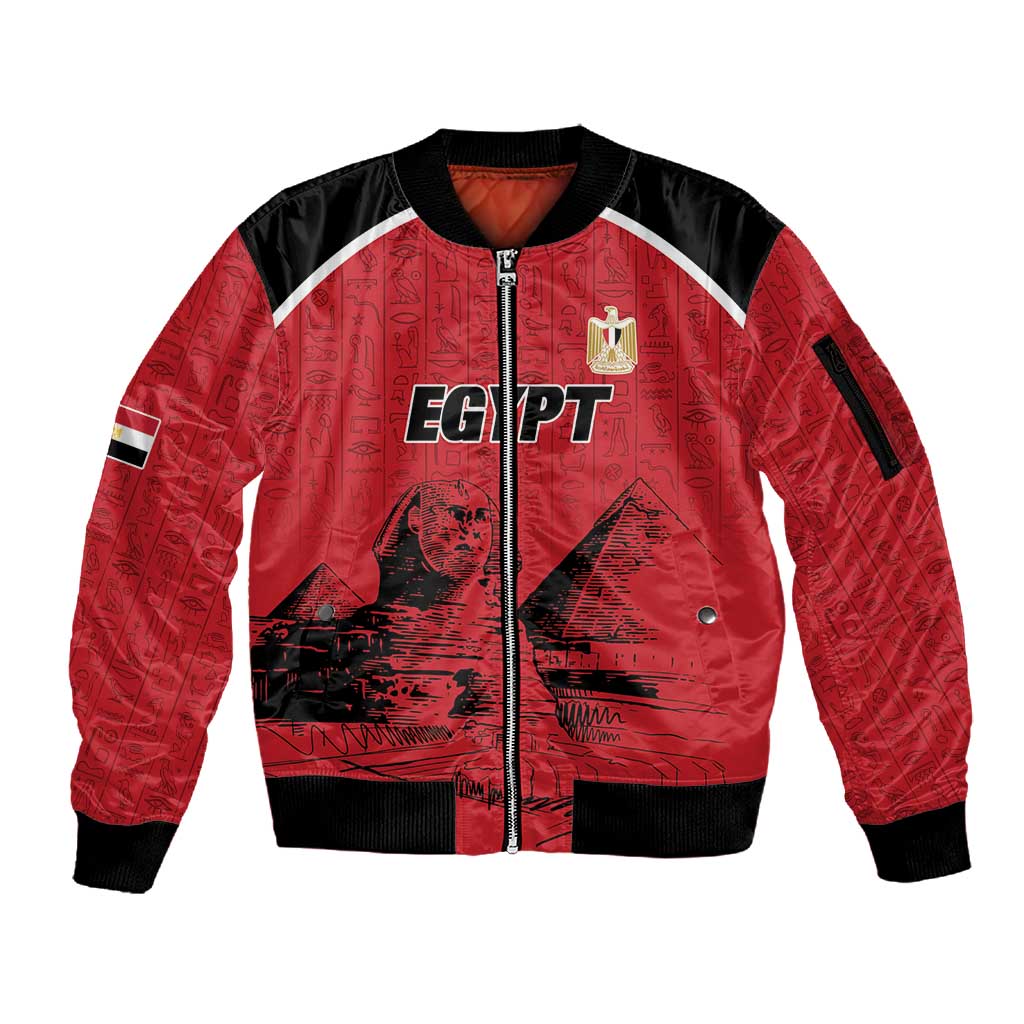 Custom Egypt Football Sleeve Zip Bomber Jacket Pharaohs Heritage Pyramid