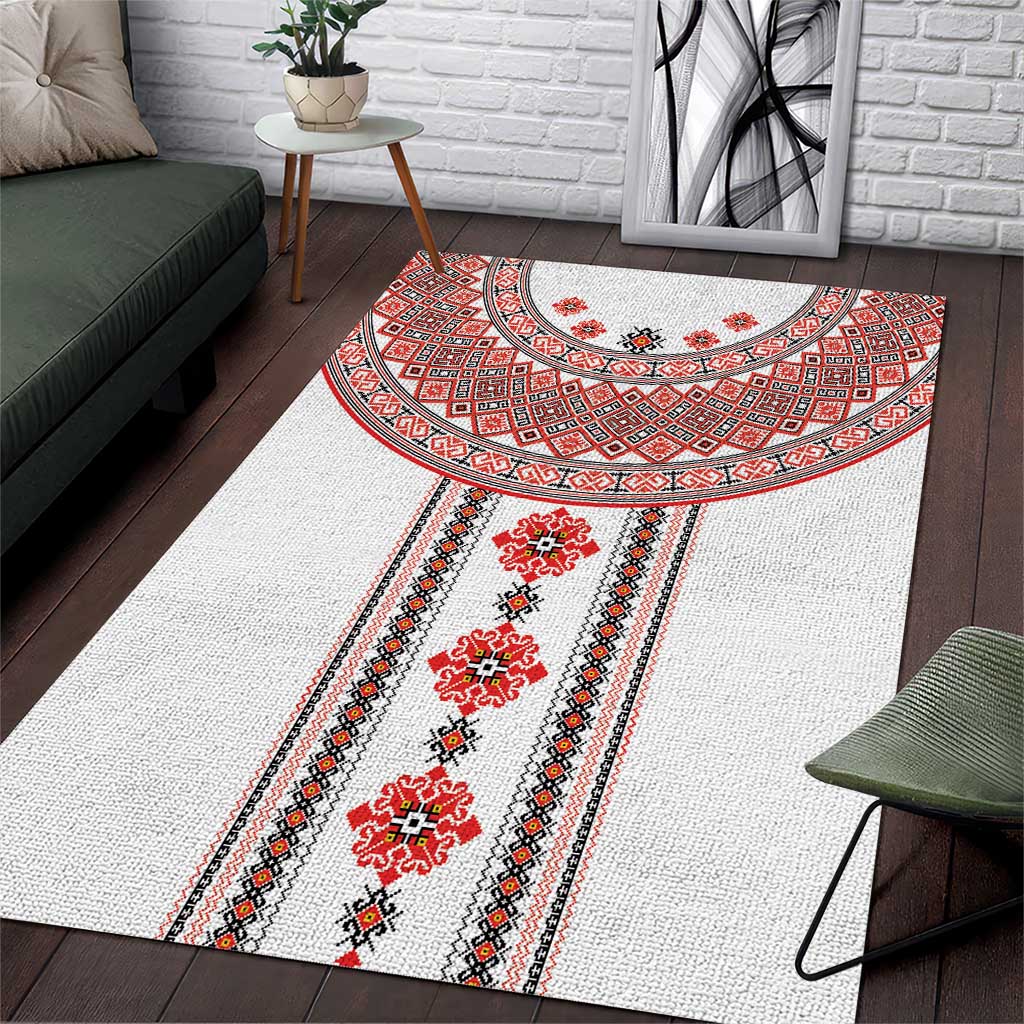 Bulgarian Embroidery Style Seamless Pattern Area Rug