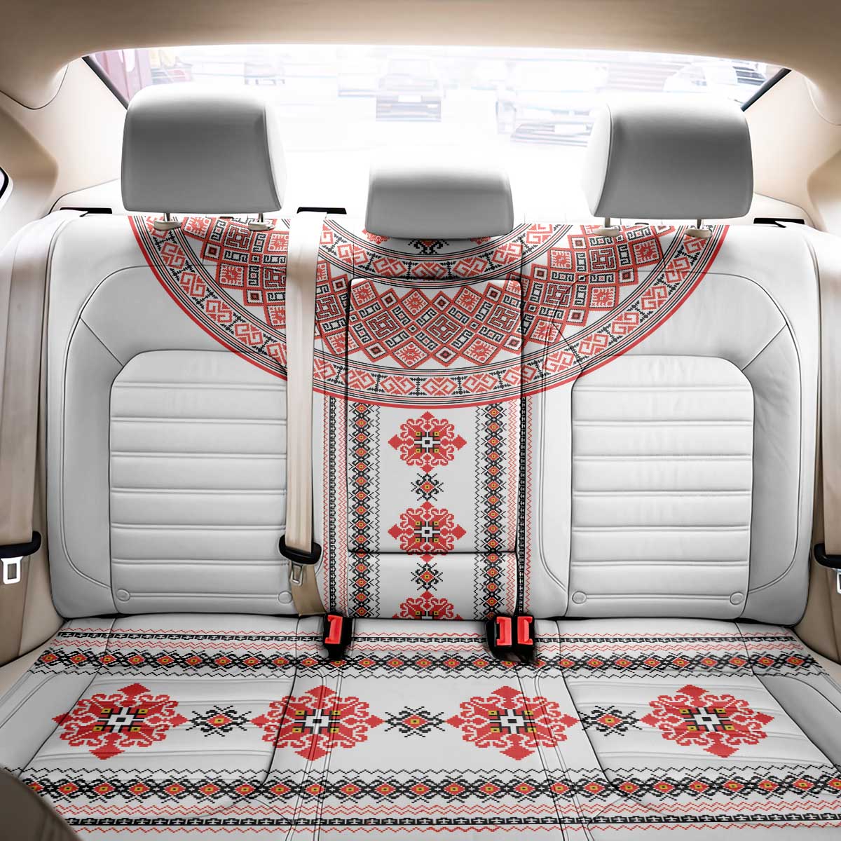 Bulgarian Embroidery Style Seamless Pattern Back Car Seat Cover
