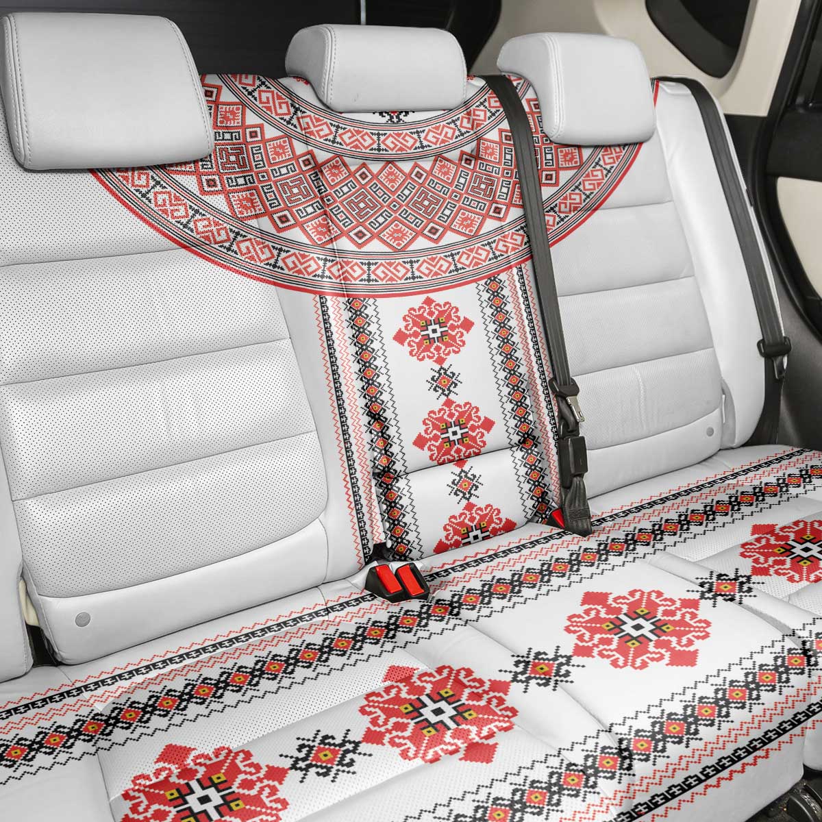 Bulgarian Embroidery Style Seamless Pattern Back Car Seat Cover