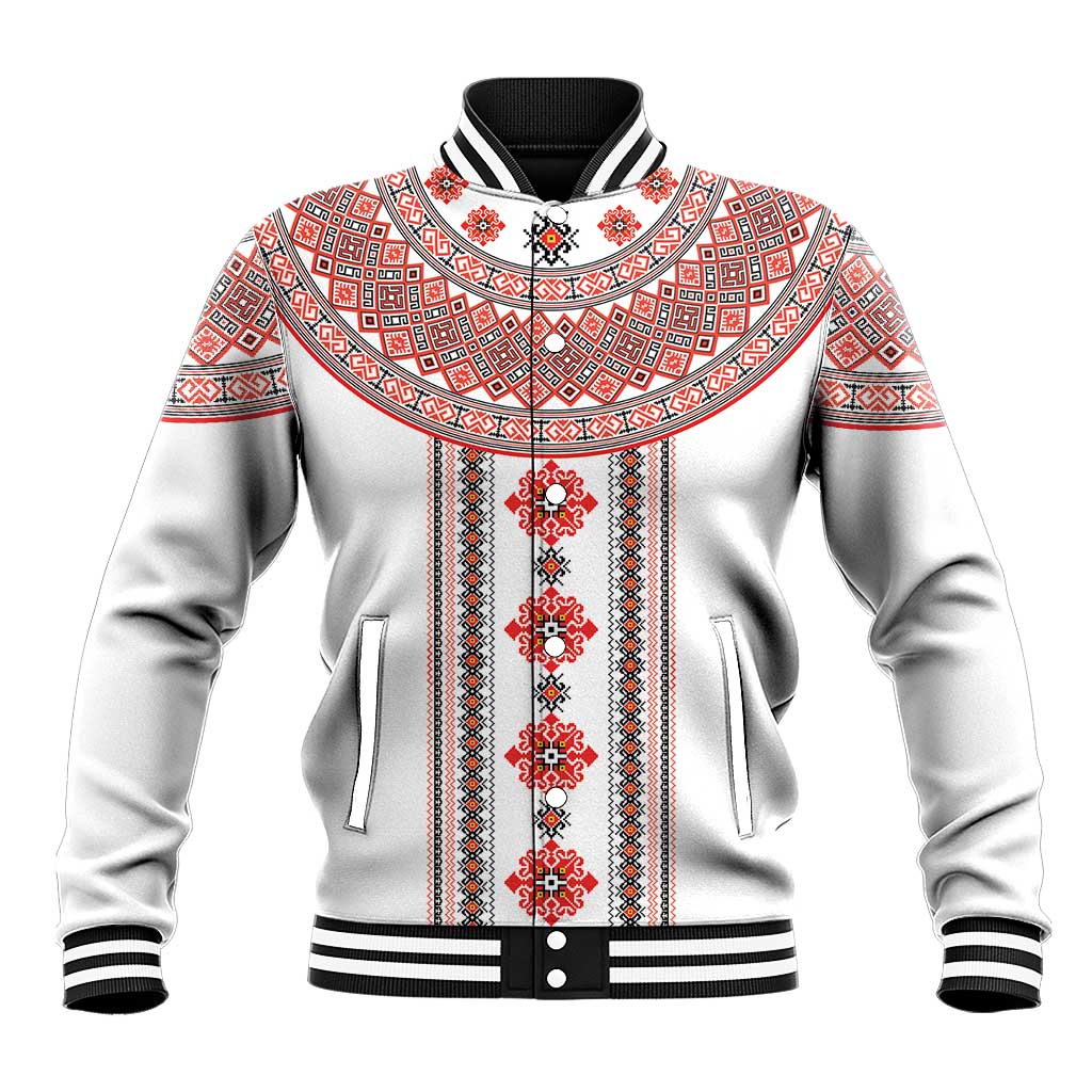 Bulgarian Embroidery Style Seamless Pattern Baseball Jacket