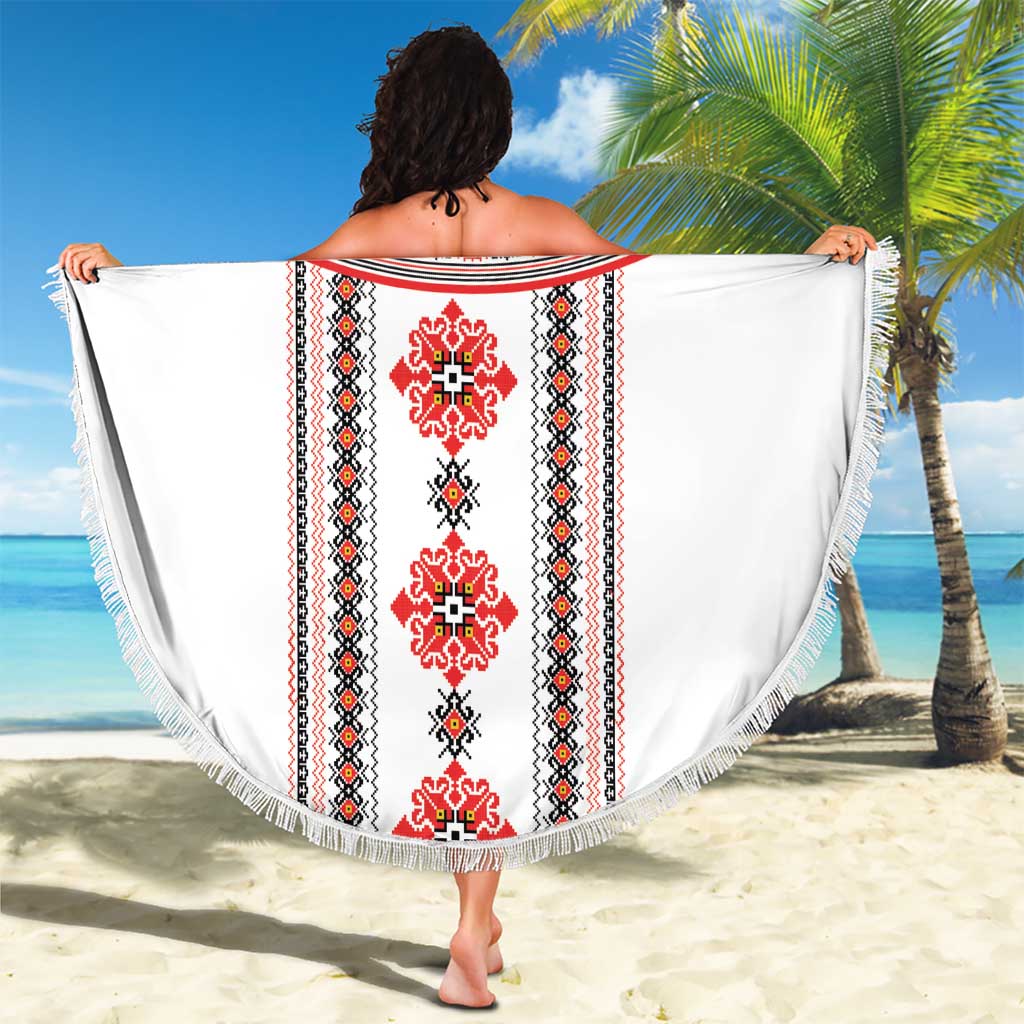 Bulgarian Embroidery Style Seamless Pattern Beach Blanket