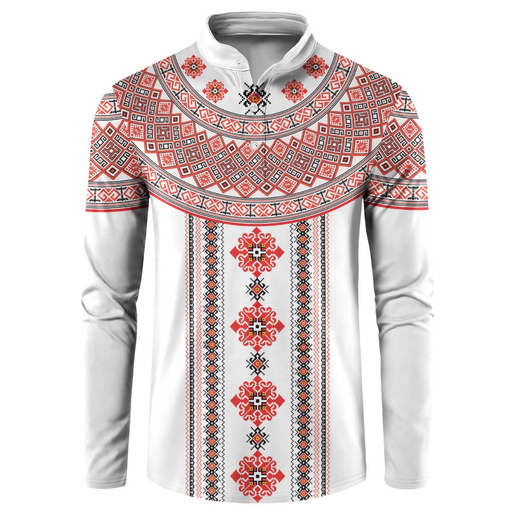 Bulgarian Embroidery Style Seamless Pattern Button Sweatshirt