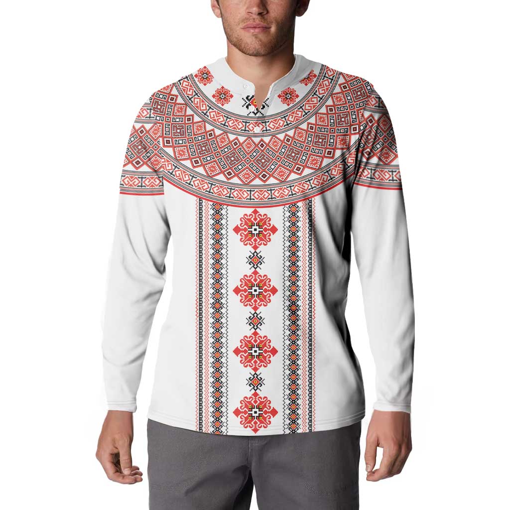 Bulgarian Embroidery Style Seamless Pattern Button Sweatshirt