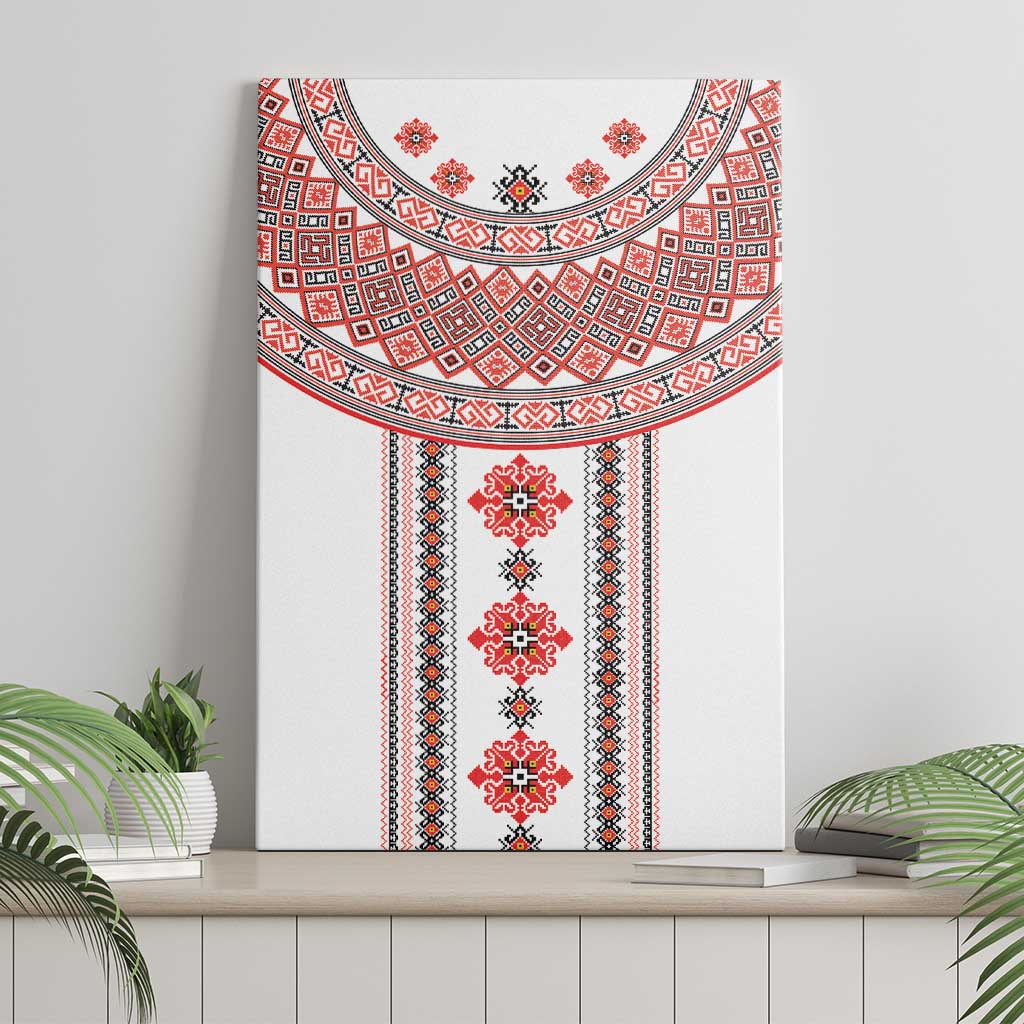 Bulgarian Embroidery Style Seamless Pattern Canvas Wall Art