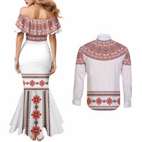 Bulgarian Embroidery Style Seamless Pattern Couples Matching Mermaid Dress and Long Sleeve Button Shirt