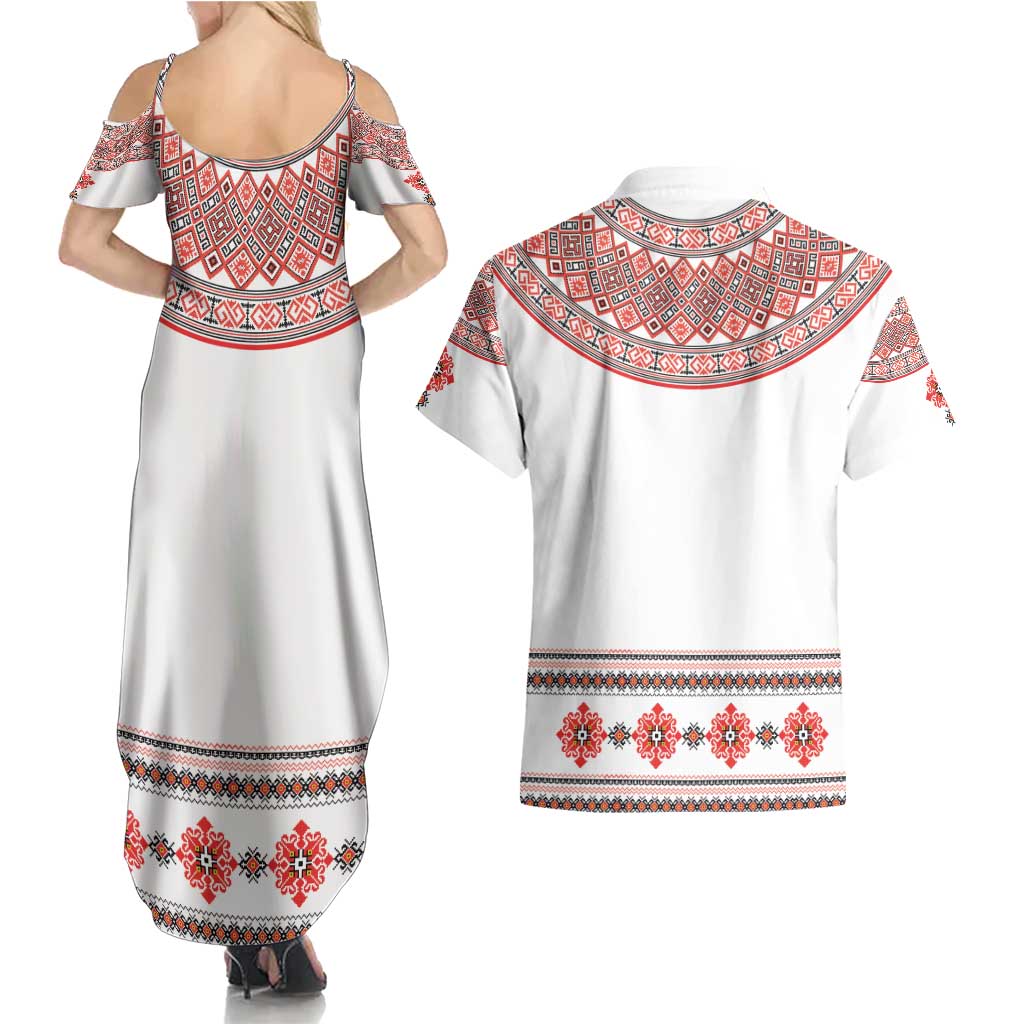 Bulgarian Embroidery Style Seamless Pattern Couples Matching Summer Maxi Dress and Hawaiian Shirt